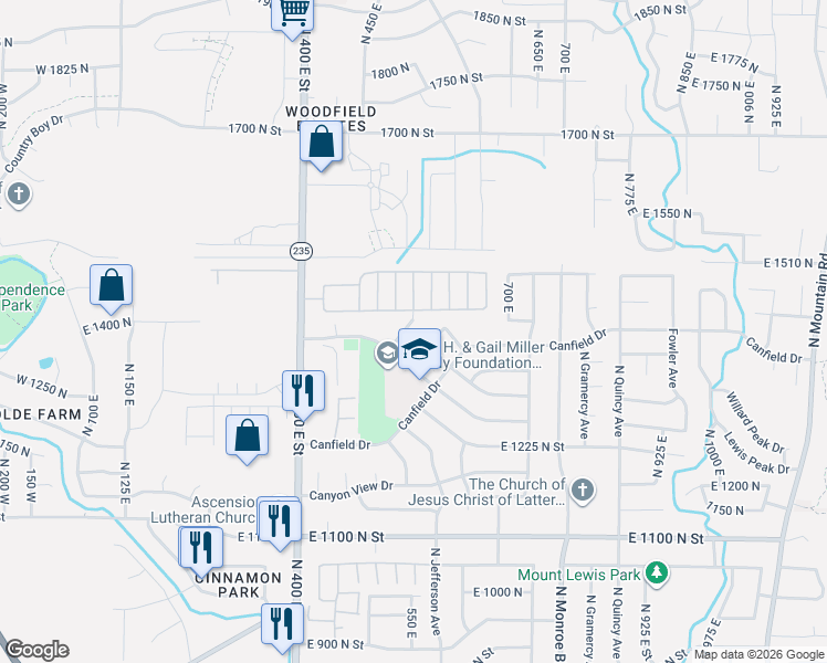 map of restaurants, bars, coffee shops, grocery stores, and more near 1375 North Jefferson Avenue in Ogden