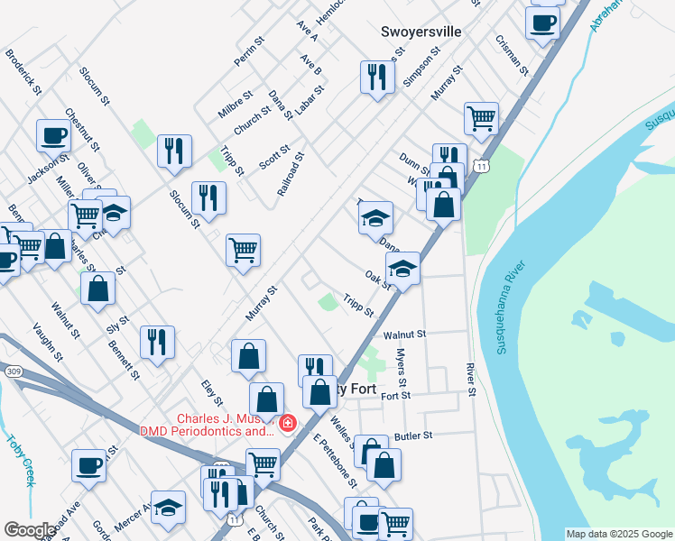 map of restaurants, bars, coffee shops, grocery stores, and more near 77 Tripp Street in Kingston