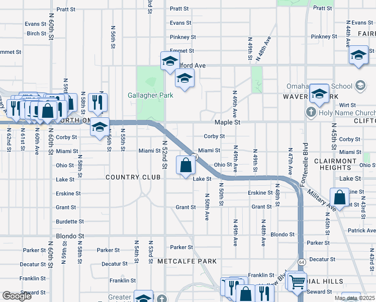 map of restaurants, bars, coffee shops, grocery stores, and more near 5038 Nebraska 64 in Omaha