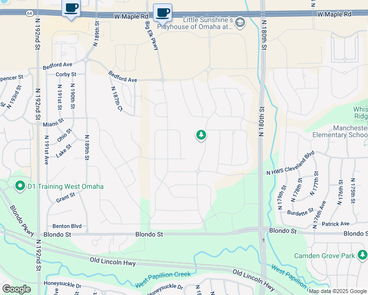 map of restaurants, bars, coffee shops, grocery stores, and more near 18354 Lake Circle in Omaha