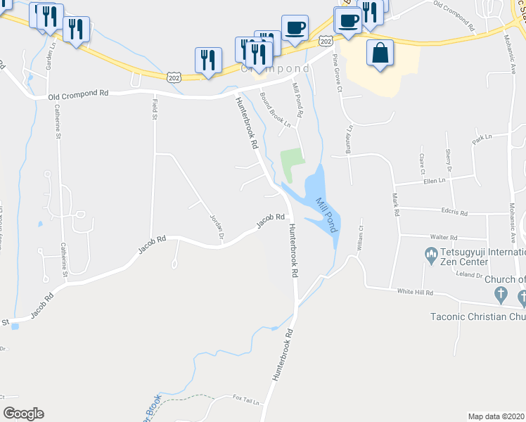 map of restaurants, bars, coffee shops, grocery stores, and more near 1492 Jacob Road in Cortlandt