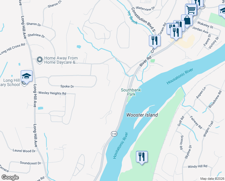map of restaurants, bars, coffee shops, grocery stores, and more near 38 Old Coram Road in Shelton