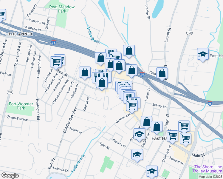 map of restaurants, bars, coffee shops, grocery stores, and more near 482 Main Street in East Haven