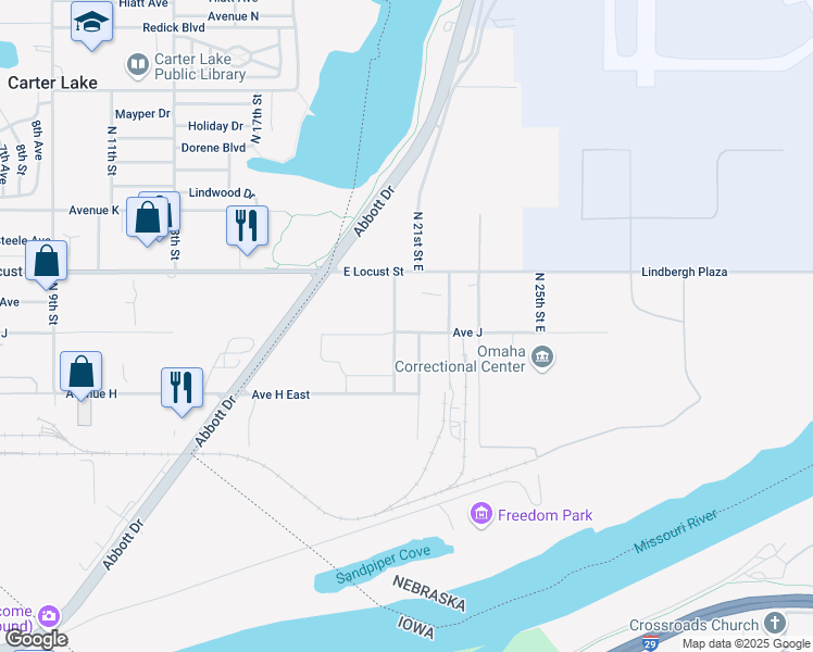 map of restaurants, bars, coffee shops, grocery stores, and more near 2706 North 21st Street East in Omaha