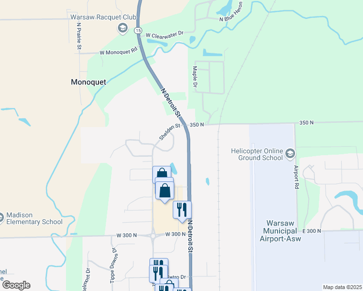 map of restaurants, bars, coffee shops, grocery stores, and more near 2870 Frontier Drive in Warsaw
