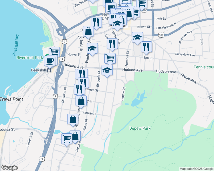 map of restaurants, bars, coffee shops, grocery stores, and more near 348 Union Avenue in Peekskill