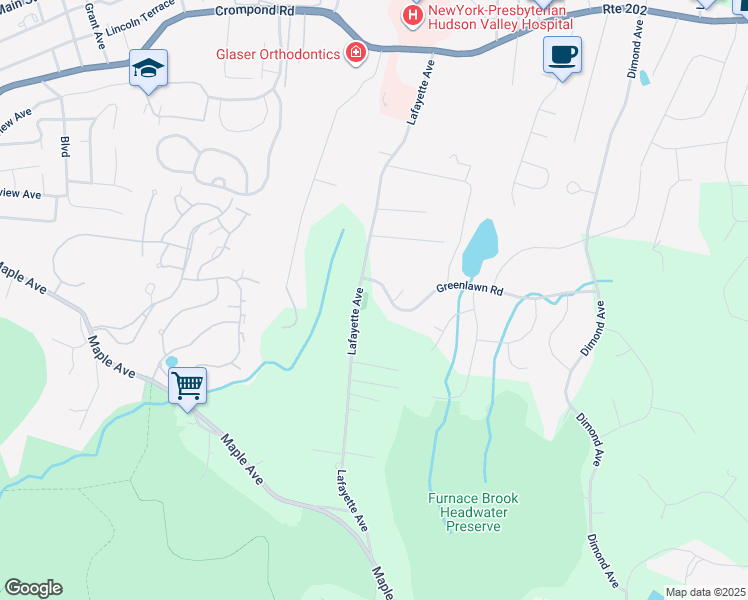 map of restaurants, bars, coffee shops, grocery stores, and more near 250 Lafayette Avenue in Cortlandt