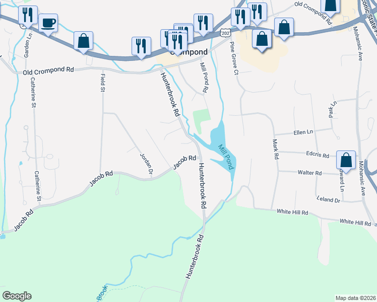 map of restaurants, bars, coffee shops, grocery stores, and more near 1492 Jacob Road in Cortlandt