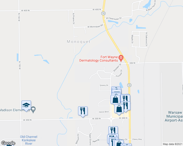 map of restaurants, bars, coffee shops, grocery stores, and more near 196 Beechnut Court in Warsaw