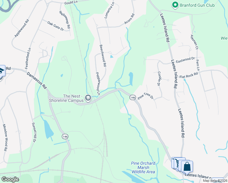 map of restaurants, bars, coffee shops, grocery stores, and more near 101 Stony Creek Road in Branford