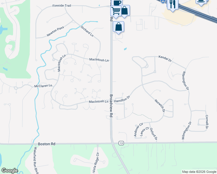 map of restaurants, bars, coffee shops, grocery stores, and more near 10356 Broadview Road in Broadview Heights