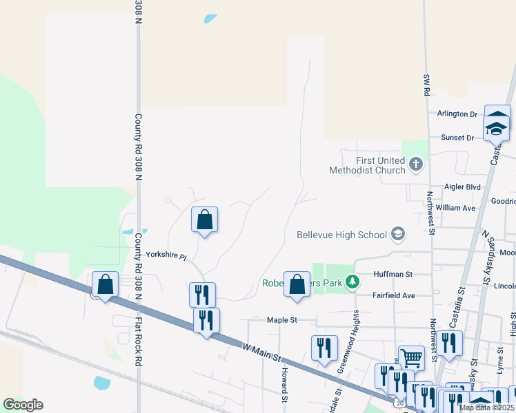 map of restaurants, bars, coffee shops, grocery stores, and more near 116 Parkview Place in Bellevue