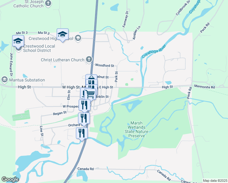 map of restaurants, bars, coffee shops, grocery stores, and more near 4754 East High Street in Mantua