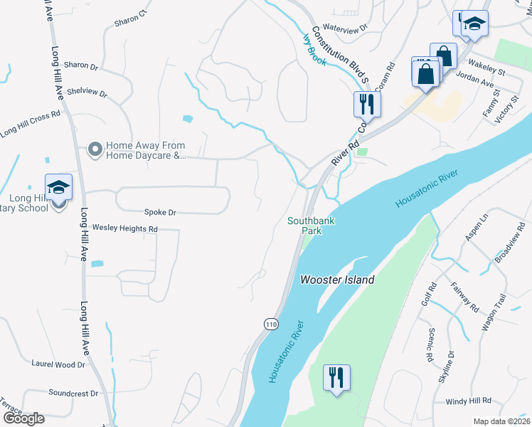 map of restaurants, bars, coffee shops, grocery stores, and more near 38 Old Coram Road in Shelton