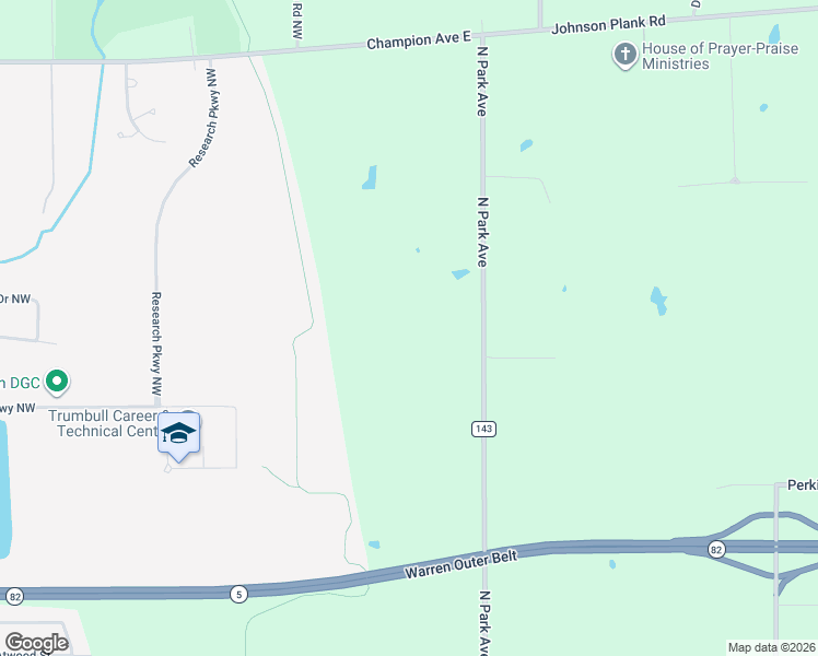 map of restaurants, bars, coffee shops, grocery stores, and more near 4399 North Park Avenue in Warren