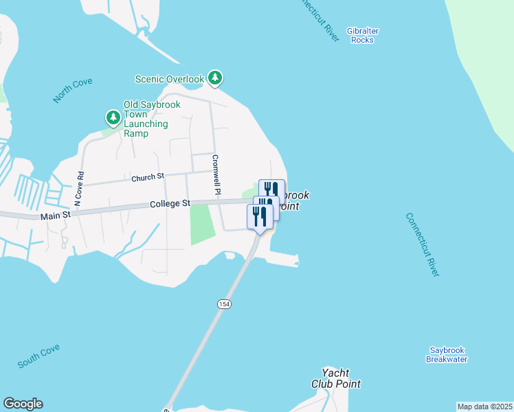 map of restaurants, bars, coffee shops, grocery stores, and more near 42 Marina Point Drive in Old Saybrook