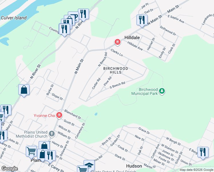 map of restaurants, bars, coffee shops, grocery stores, and more near 11 Pine Rd in Plains