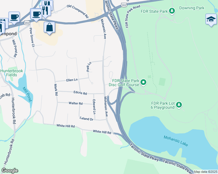 map of restaurants, bars, coffee shops, grocery stores, and more near 2336 Granville Court in Yorktown Heights