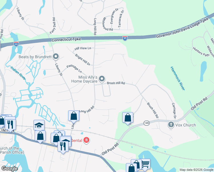 map of restaurants, bars, coffee shops, grocery stores, and more near 7 Brush Hill Road in Clinton
