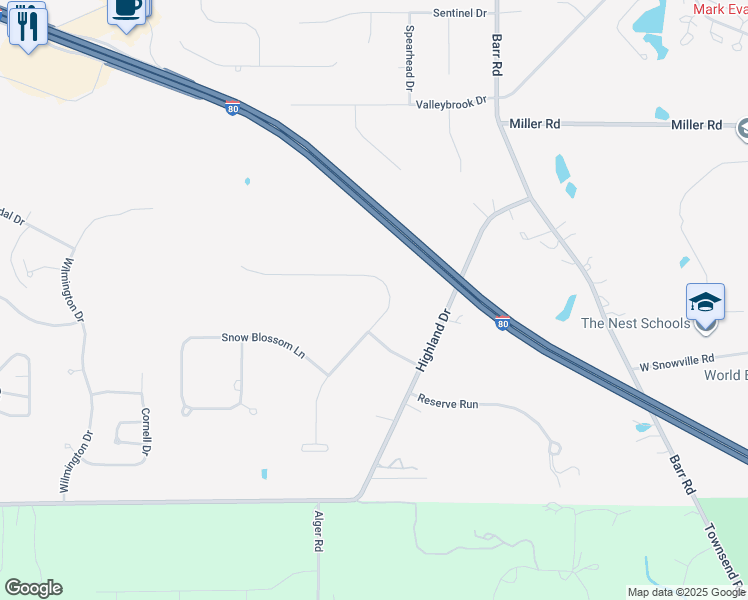 map of restaurants, bars, coffee shops, grocery stores, and more near 6536 Summer Wind Drive in Brecksville