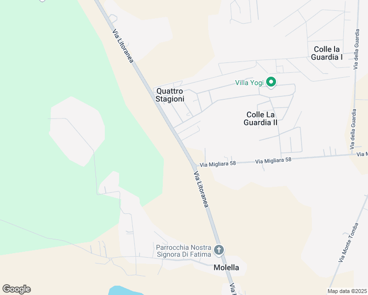 map of restaurants, bars, coffee shops, grocery stores, and more near 105 Via Litoranea in Provincia di Latina