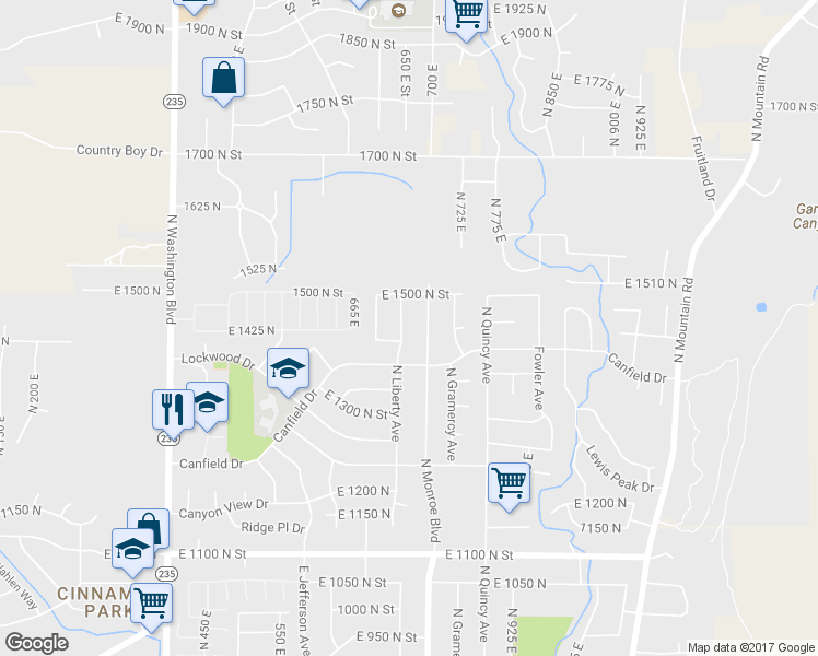 map of restaurants, bars, coffee shops, grocery stores, and more near 1434 North Liberty Avenue in Ogden