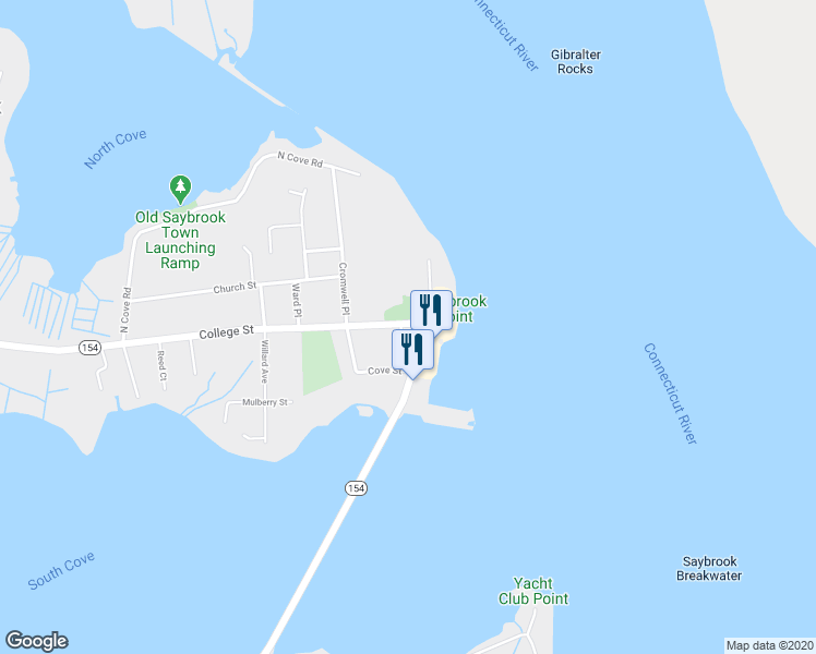 map of restaurants, bars, coffee shops, grocery stores, and more near 18 Marina Point Drive in Old Saybrook