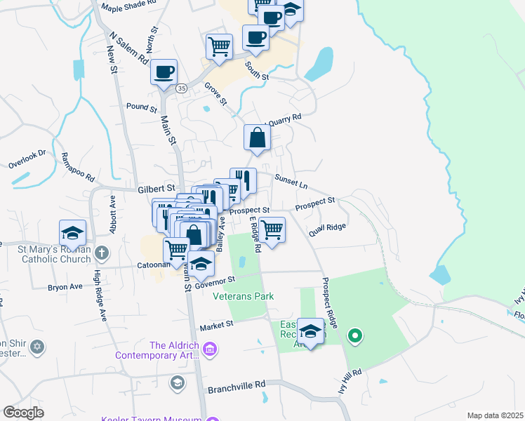 map of restaurants, bars, coffee shops, grocery stores, and more near 57 Prospect Street in Ridgefield
