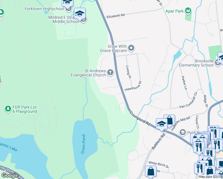map of restaurants, bars, coffee shops, grocery stores, and more near 598 Madison Court in Yorktown Heights
