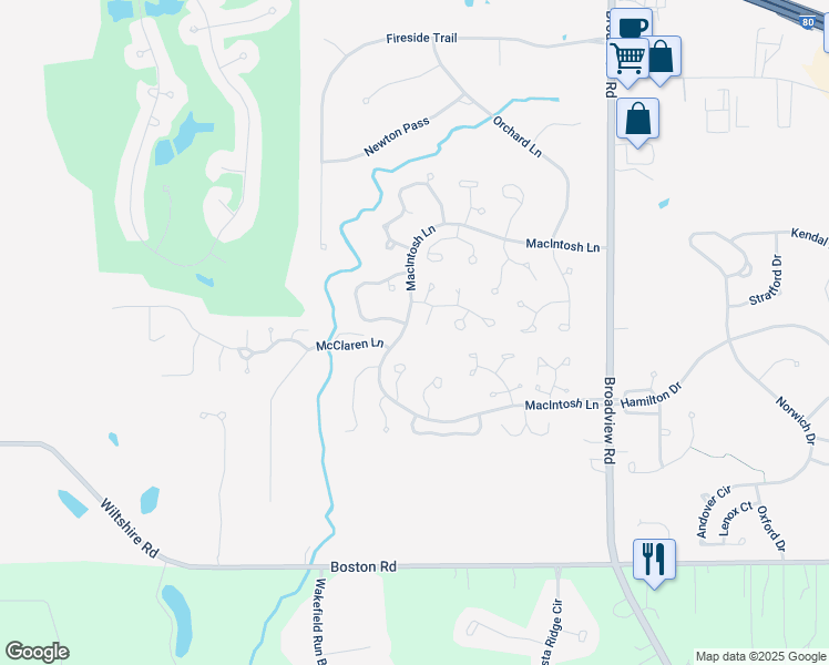map of restaurants, bars, coffee shops, grocery stores, and more near 2470 Winesap Drive in Broadview Heights