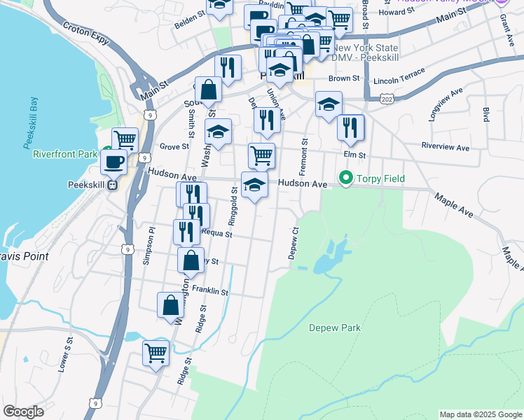 map of restaurants, bars, coffee shops, grocery stores, and more near 331 Depew Street in Peekskill