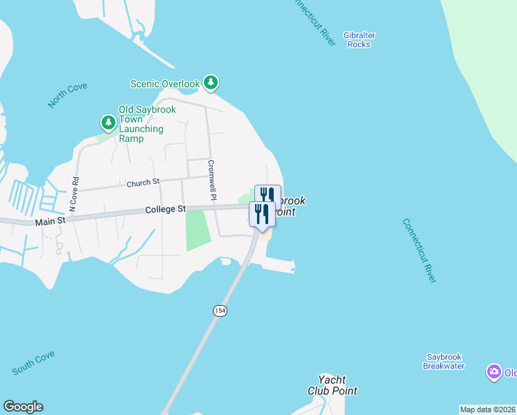 map of restaurants, bars, coffee shops, grocery stores, and more near 2 Bridge Street in Old Saybrook