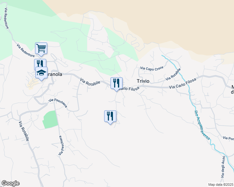 map of restaurants, bars, coffee shops, grocery stores, and more near 17 Via Giafusco in Trivio