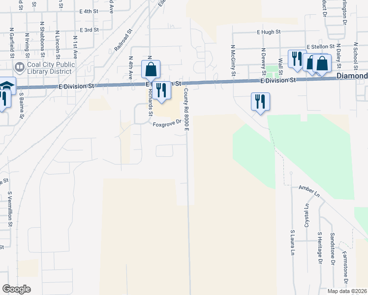 map of restaurants, bars, coffee shops, grocery stores, and more near 280 South Berta Road in Diamond