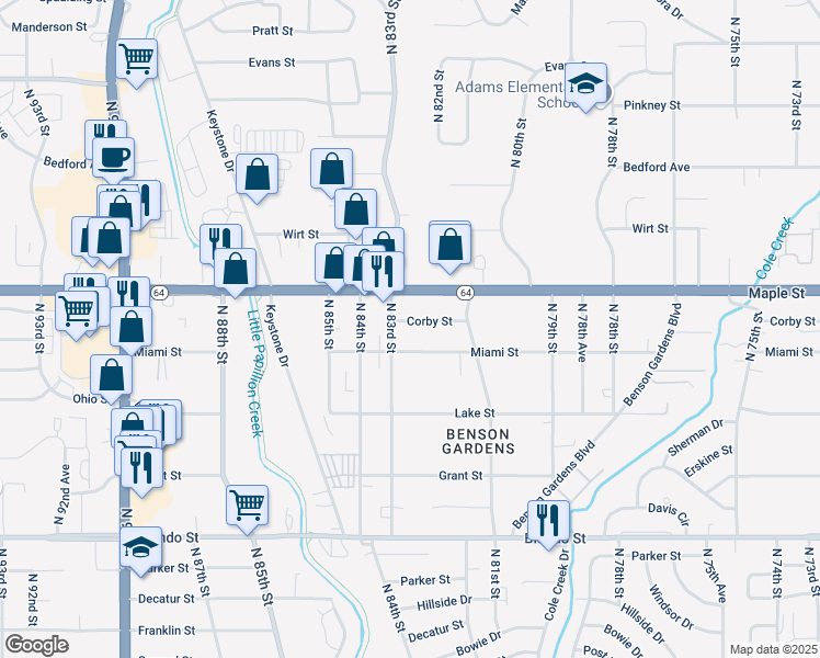 map of restaurants, bars, coffee shops, grocery stores, and more near 2803-1/2 North 83rd Street in Omaha