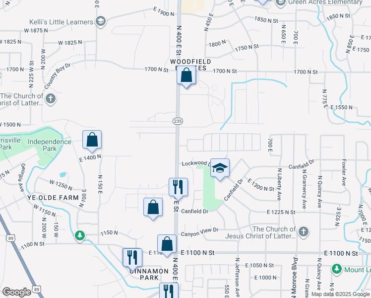 map of restaurants, bars, coffee shops, grocery stores, and more near 1450 North Washington Boulevard in Ogden
