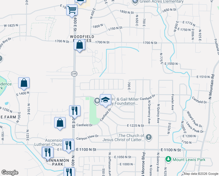 map of restaurants, bars, coffee shops, grocery stores, and more near 1429 North Jefferson Avenue in Ogden