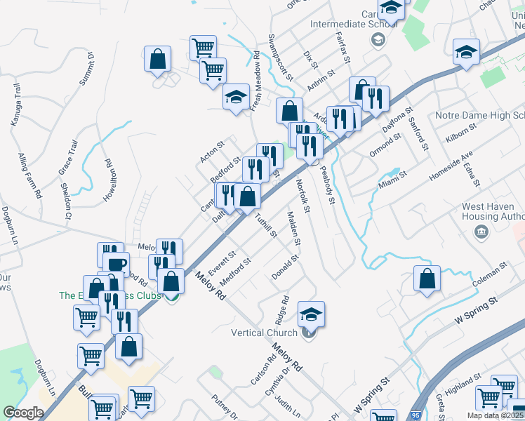 map of restaurants, bars, coffee shops, grocery stores, and more near 950 Boston Post Road in West Haven
