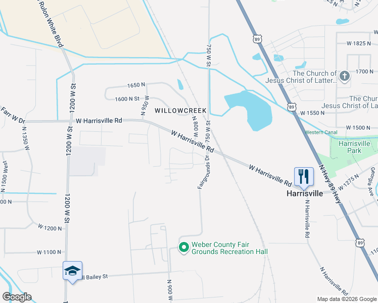 map of restaurants, bars, coffee shops, grocery stores, and more near 805 West Harrisville Road in Harrisville