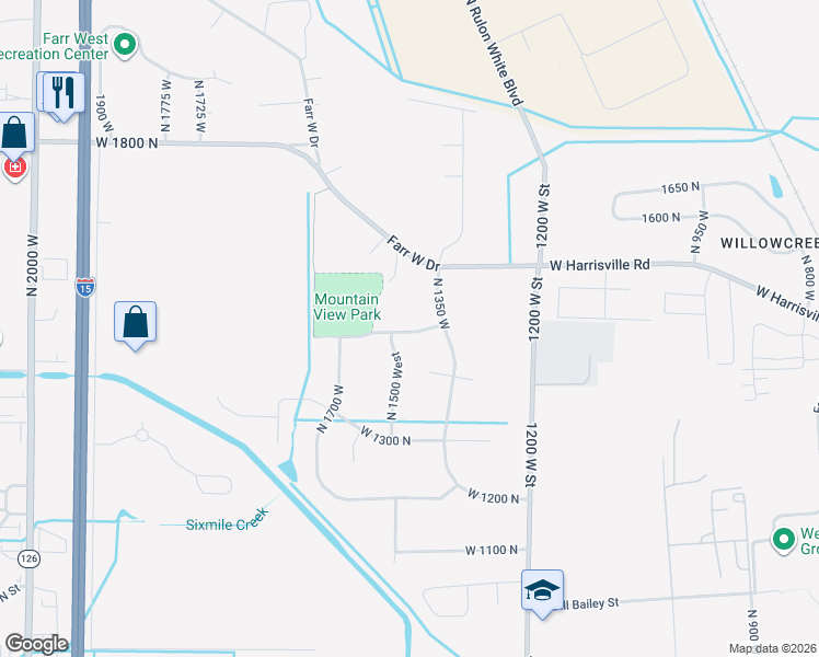 map of restaurants, bars, coffee shops, grocery stores, and more near 1521 North 1350 West in Farr West