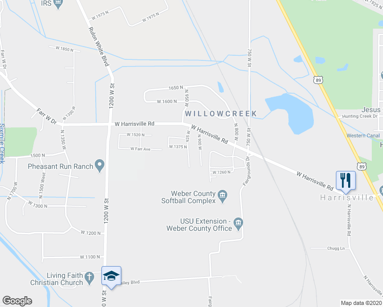 map of restaurants, bars, coffee shops, grocery stores, and more near 937 West 1375 North in Ogden