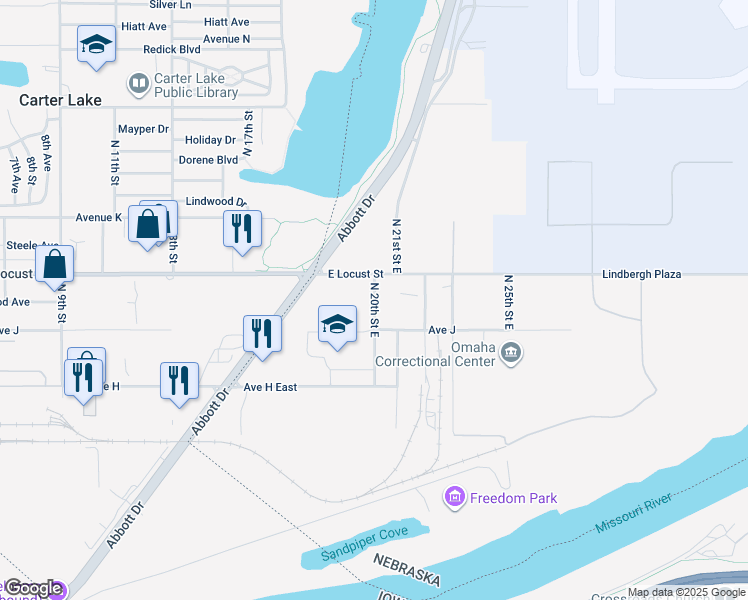 map of restaurants, bars, coffee shops, grocery stores, and more near 2809 North 20th Street East in Omaha