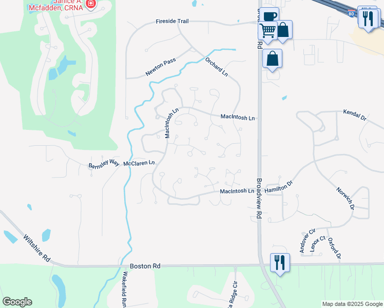 map of restaurants, bars, coffee shops, grocery stores, and more near 1864 Hickory Lane in Broadview Heights