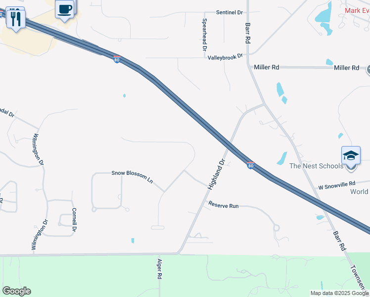 map of restaurants, bars, coffee shops, grocery stores, and more near 6536 Summer Wind Drive in Brecksville