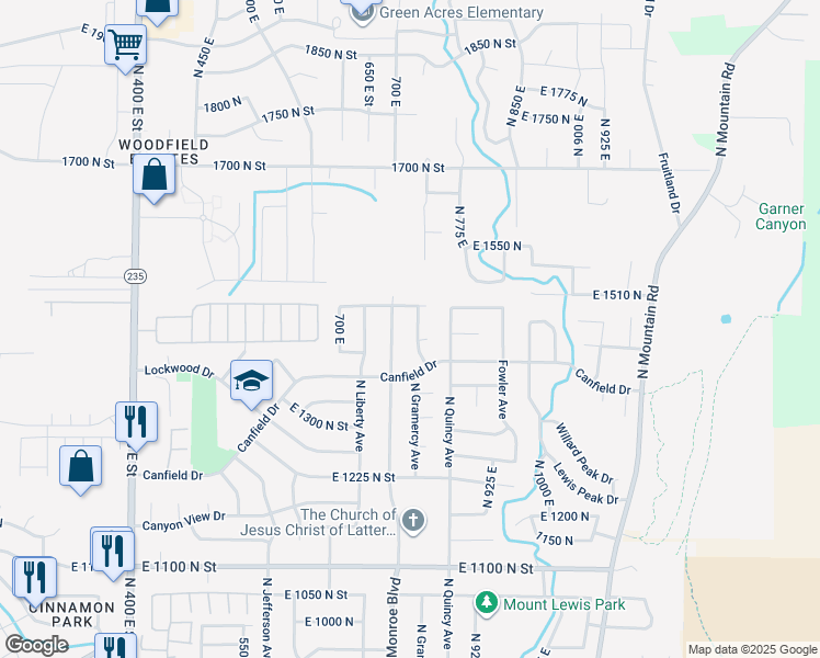 map of restaurants, bars, coffee shops, grocery stores, and more near 1459 North Gramercy Avenue in Ogden