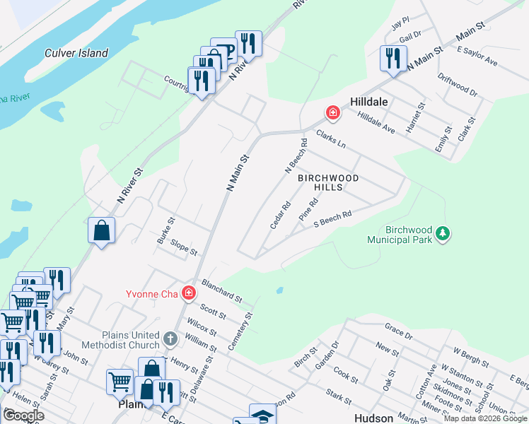 map of restaurants, bars, coffee shops, grocery stores, and more near 25 North Beech Road in Wilkes-Barre