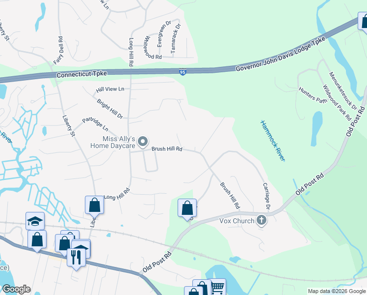 map of restaurants, bars, coffee shops, grocery stores, and more near 21 Brush Hill Road in Clinton