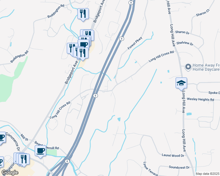 map of restaurants, bars, coffee shops, grocery stores, and more near 134 Long Hill Cross Road in Shelton