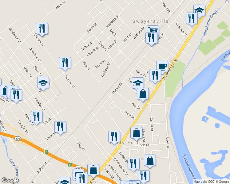 map of restaurants, bars, coffee shops, grocery stores, and more near 90 Oak Street in Kingston