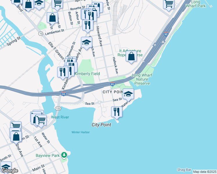 map of restaurants, bars, coffee shops, grocery stores, and more near 110 Howard Avenue in New Haven